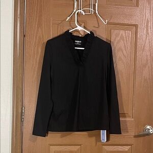 Chic Black V-Neck Long Sleeve Top